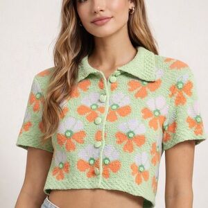 Vibrant Floral Knit Crop Top